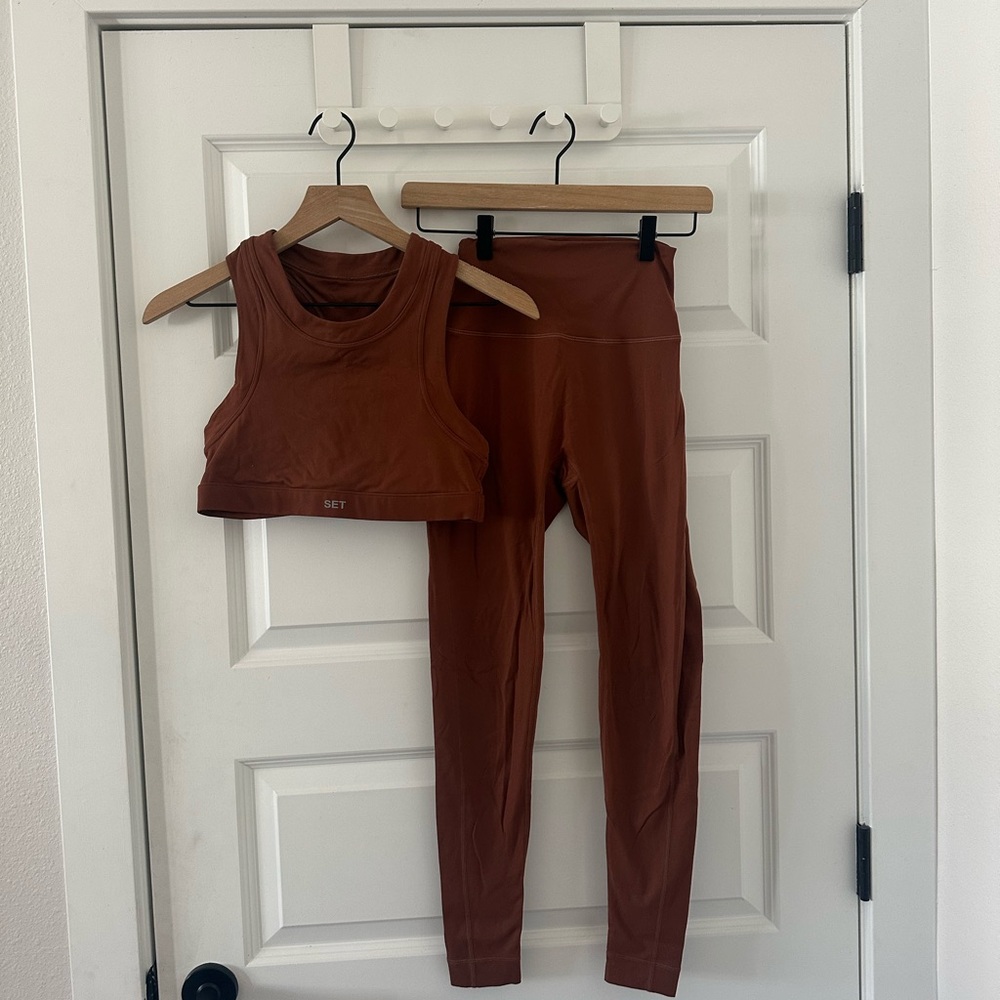 SET Active Rust Brown High-Waist Leggings & Crop Tank Set